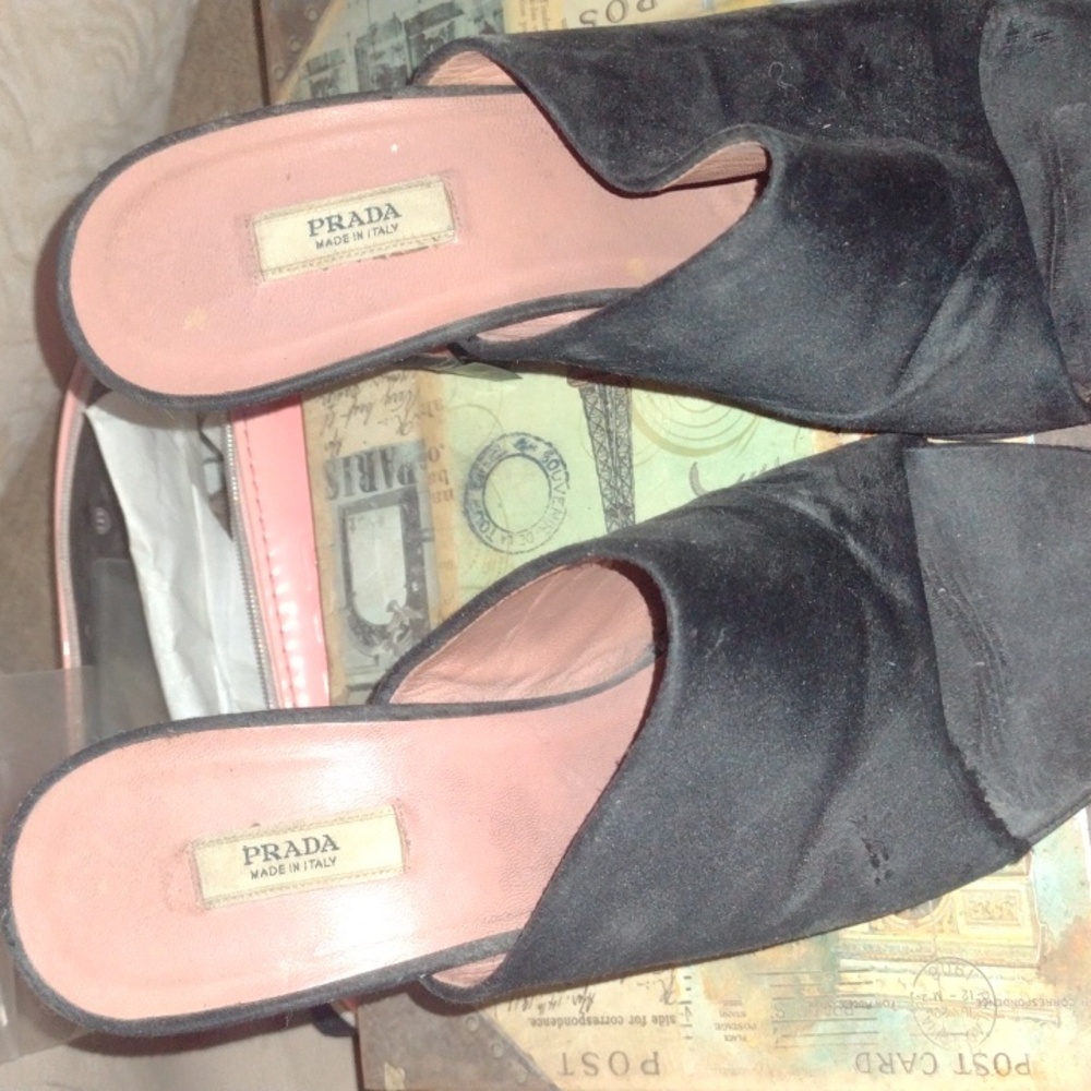Prada Black Silky High heels mules $175